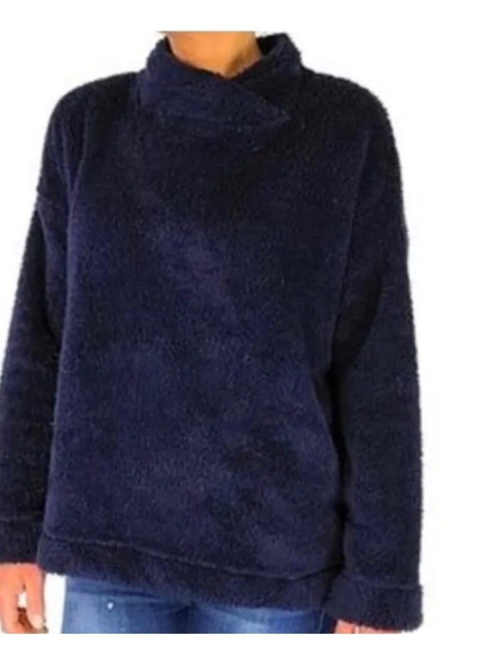 Jane and Bleecker Navy Plush Cowl Neck Sweater